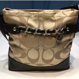 Coach Crossbody Purse Signature Chain Sateen Leather Hobo Shoulder Bag Brown Tan